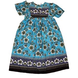 Beautiful flowy tunic dress  in colourful turquoise print, 100% Cotton, size S